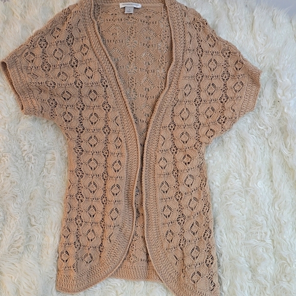 Christopher & Banks Sweaters - Christopher & Banks Brown Open Front Cardigan with Lace Pattern
